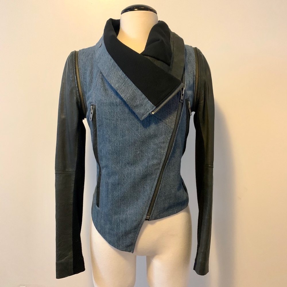 Yigal Azrouel Asymmetrical Leather/Denim Jacket